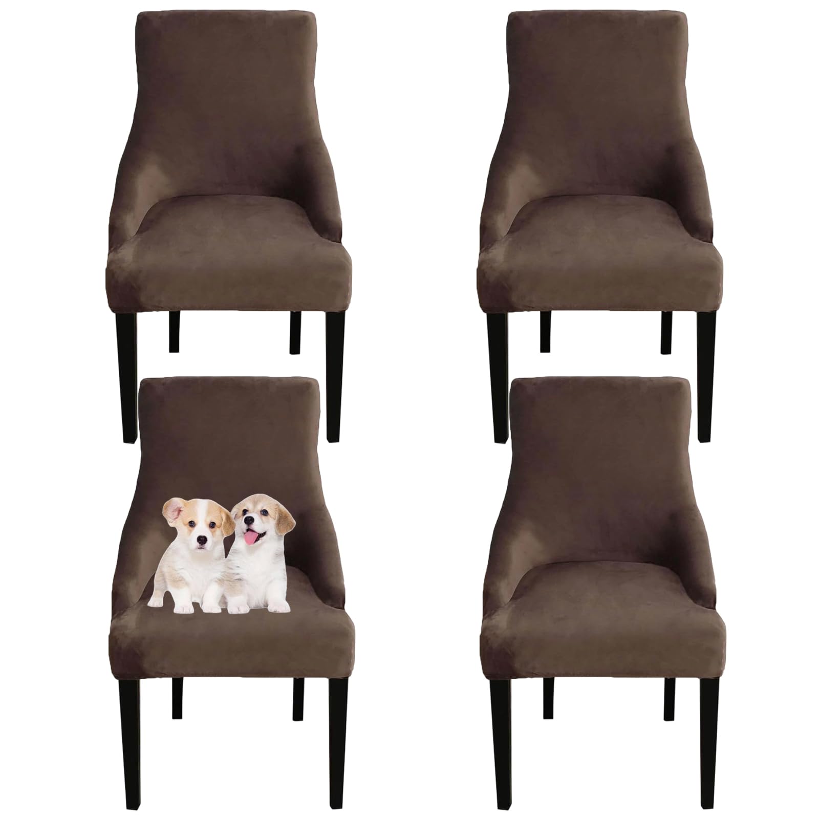 GUYIRT Velvet Wingback Dining Chair Covers, Stretch Wingback Side Chair Slipcover, Sloping Arm Chair Cover, for Home, Banquet (coffee,set of 4)