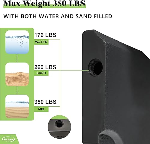 Miniatura 9 de T&Jero Base de plástico resistente de 4 piezas para patio al aire libre, sombrilla voladiza, 240 libras con relleno de agua y arena, color negro