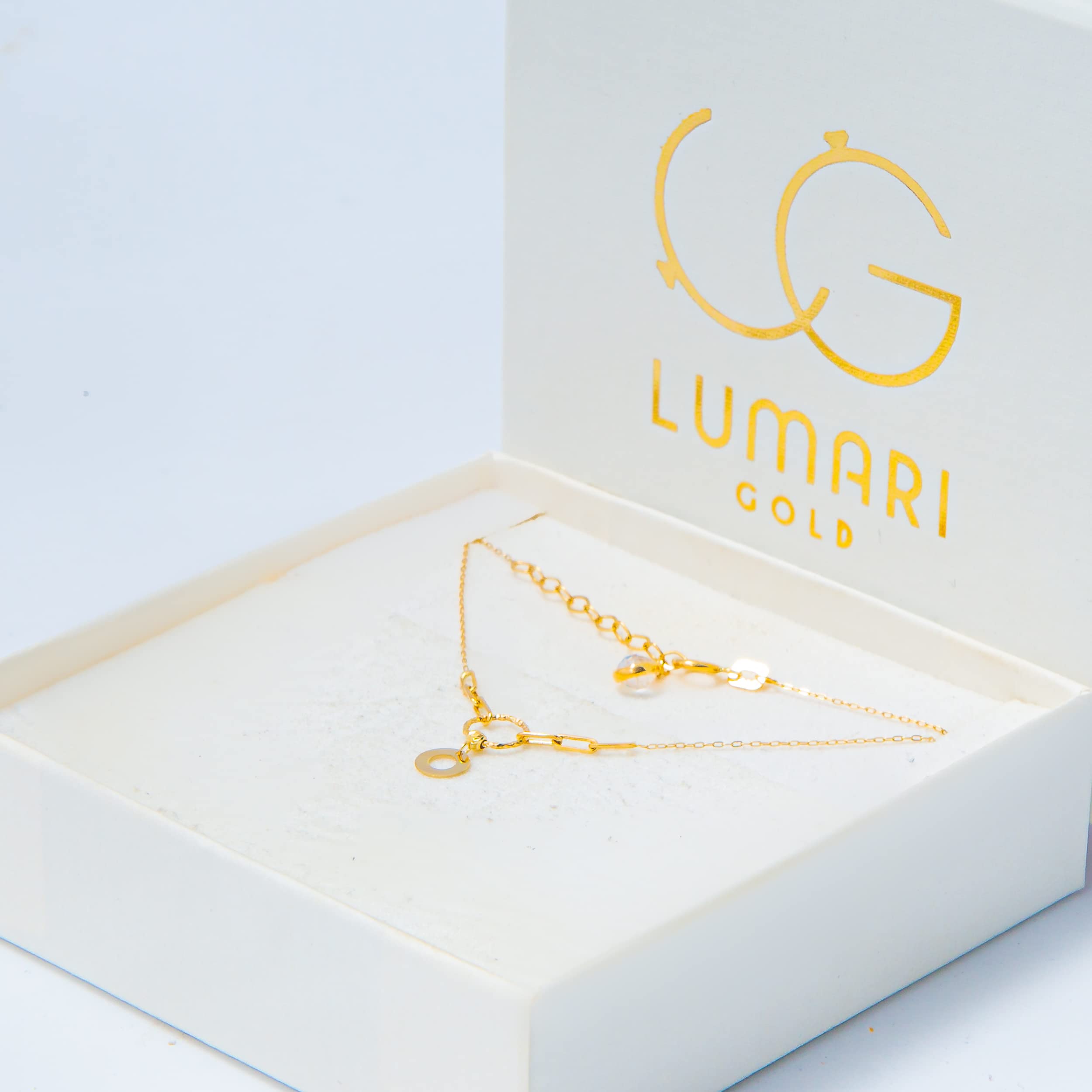 Goldene Damen Halskette 585 14k Gold Gelbgold Kette mit Anhänger Kreis Kugel Zirkonia Gravur