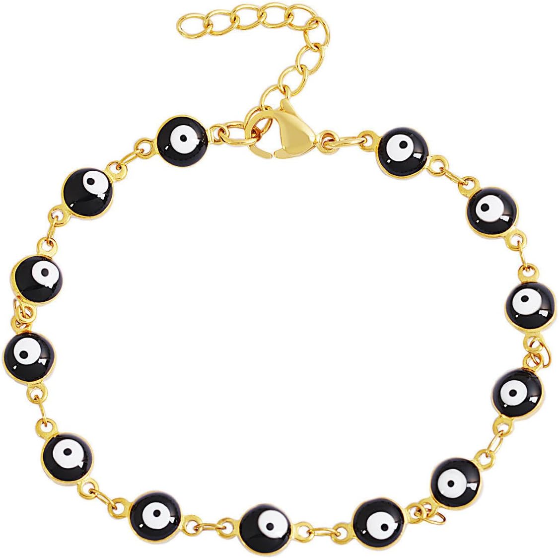 Women's Charm Enamel Evil Eye Protection Link Chain Bracelet