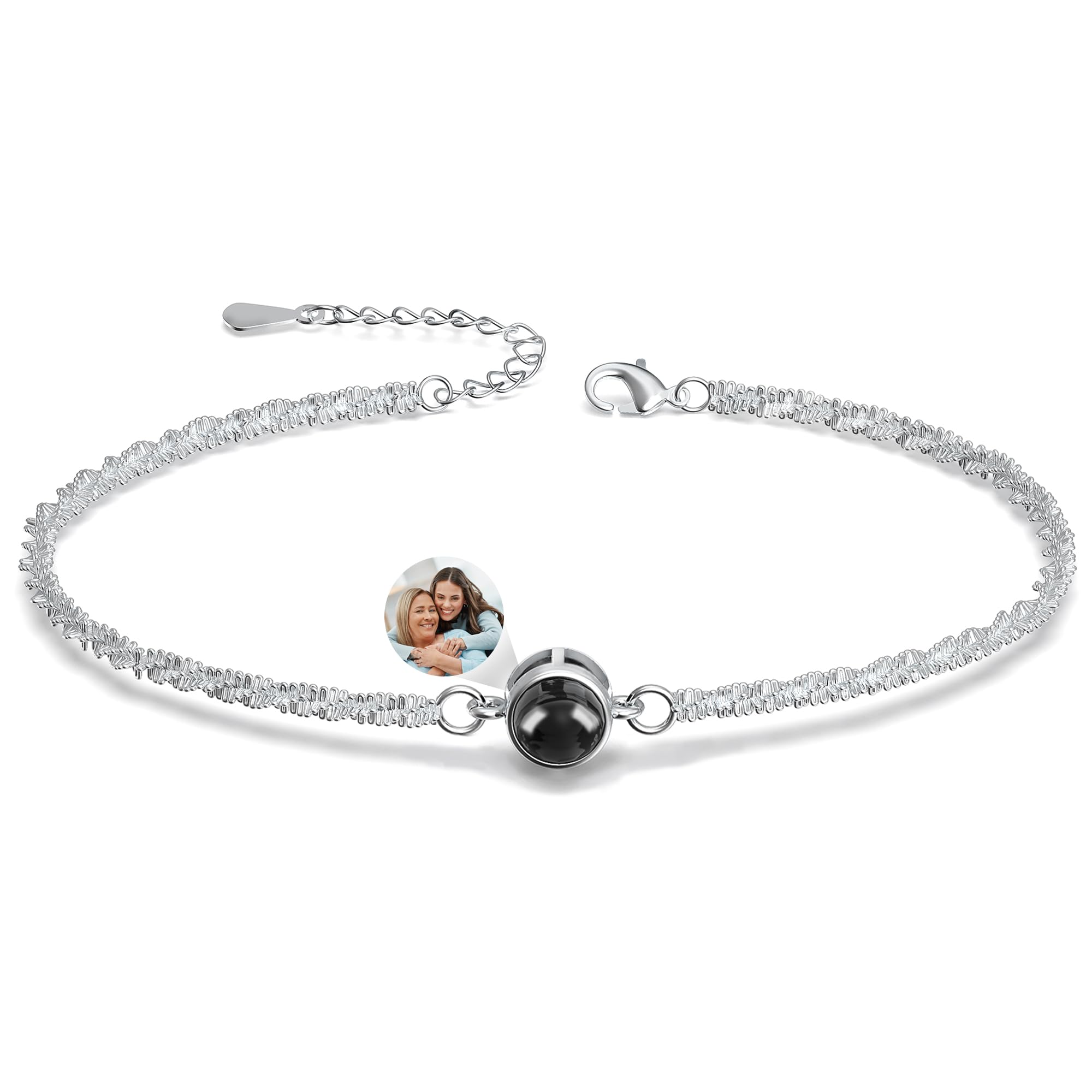 Easycosy Pulsera Mujer Personalizada, Pulsera con Foto Dentro, Pulseras Personalizadas con Foto Proyeccion, Regalos Originales para Mujer, Mamá, Esposa, Pareja, Amigo, Novia
