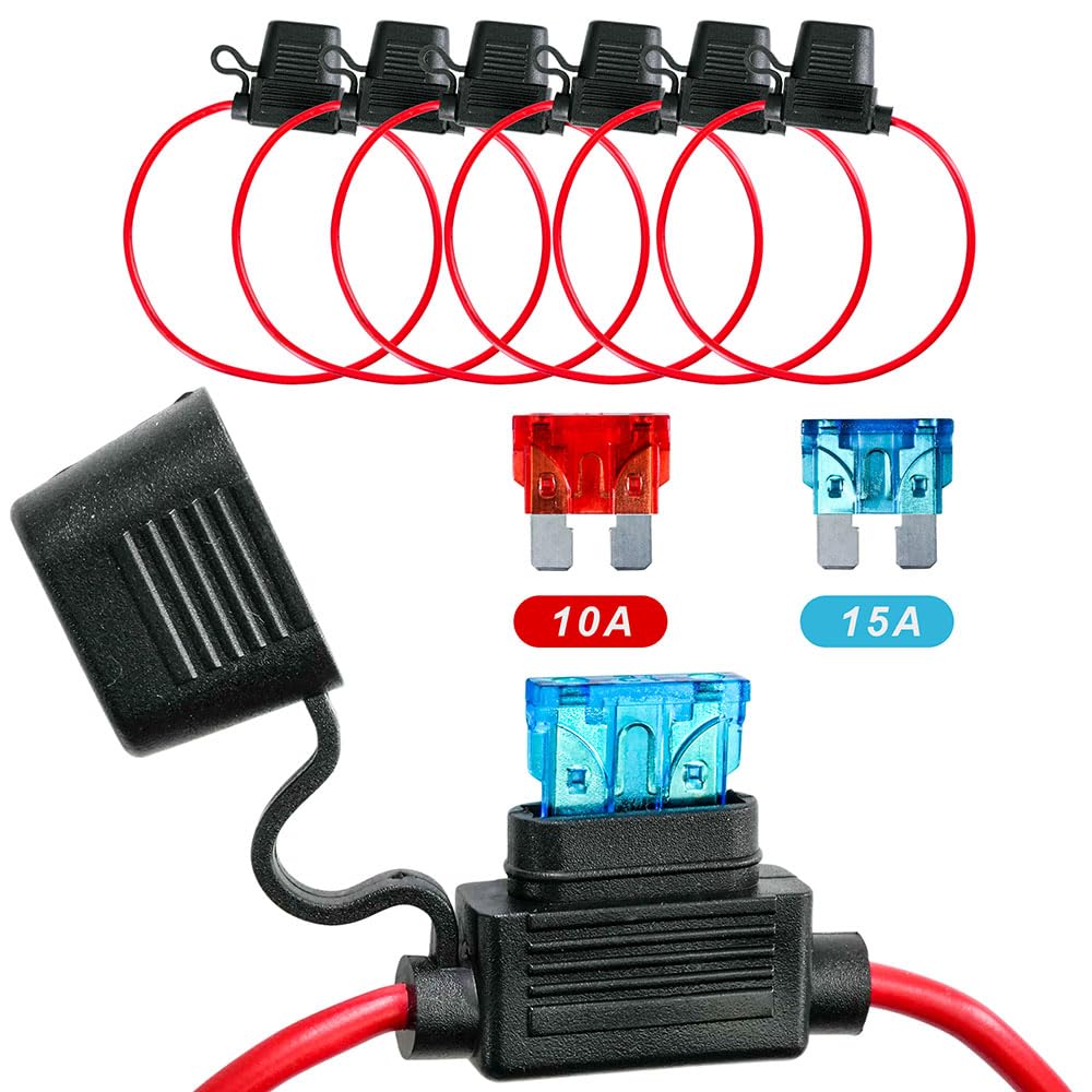 ciciment 6 Pcs Inline Fuse Holder 32V 16AWG, Waterproof Blade Fuse Holder with Copper Wire