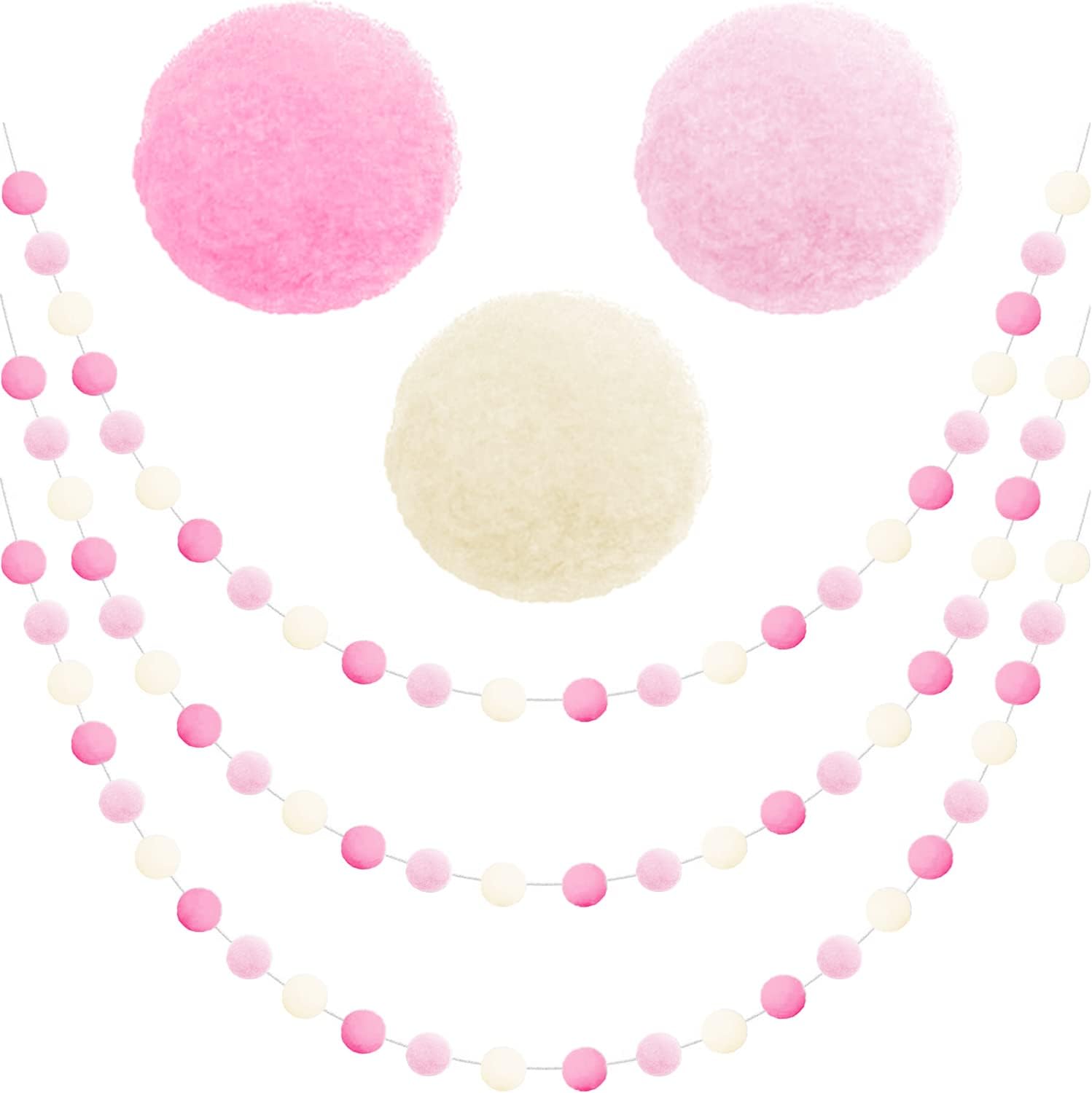 Jishi Christmas Pom Pom Garland Christmas Decorations for Tree Indoor Home Room Decor 3pk Cute Hanging Felt Ball Red White Green Pompom Bead Ornament String Banner Garland Xmas Birthday Party Supplies