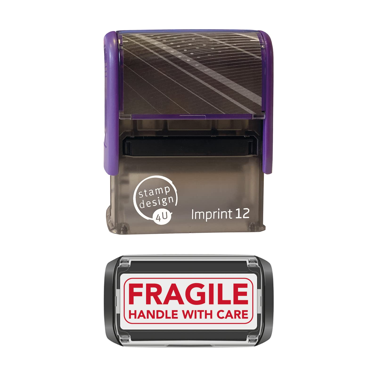 Imprint 12 48 x 18mm - Stock Self-Inking Fragile Rubber Stamp - Fragile Handle with Care in Red Ink