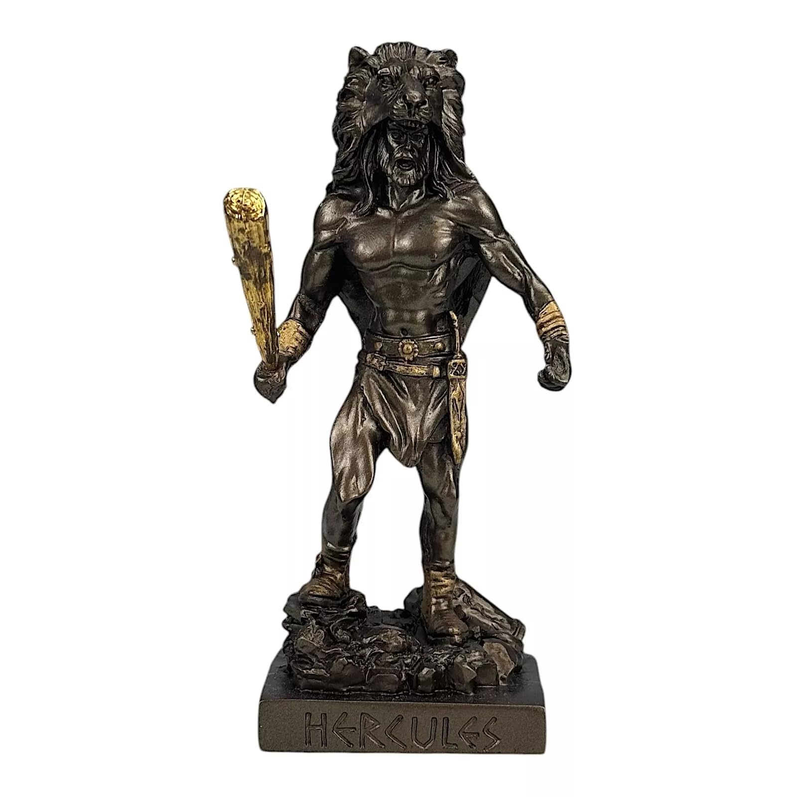 Herkules z nietoperzem i głową lwa grecki efekt brązu statuetka rzeźba 15,5 cm