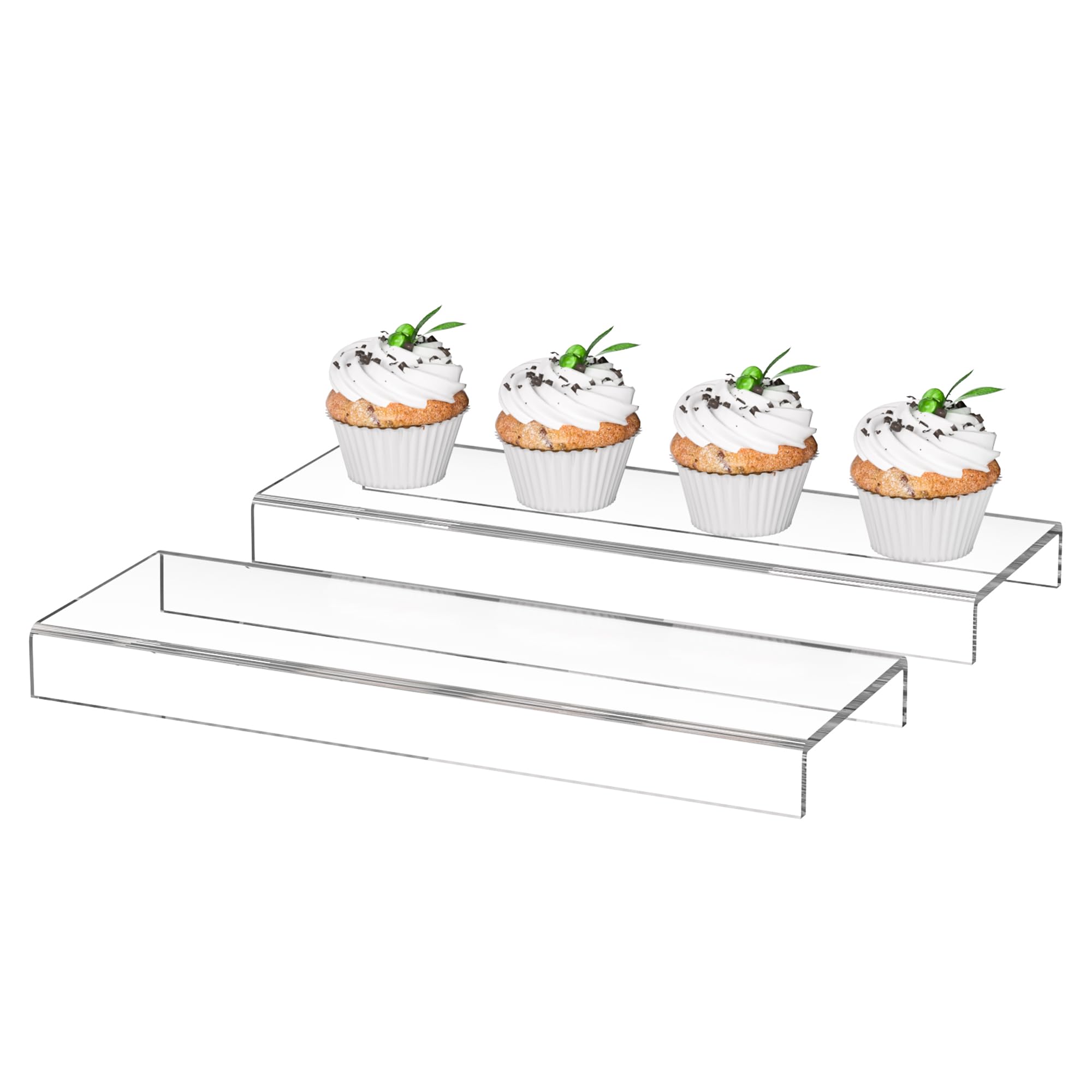 Sezanrpt Clear Acrylic Shelf Riser 12X3.9x1 Pack Of 2, Countertop Acrylic Display Storage Organizer For Figure, Cosmetics, Bags, Shoes, Toys, Collectibles, 12X3.9x1 Inch