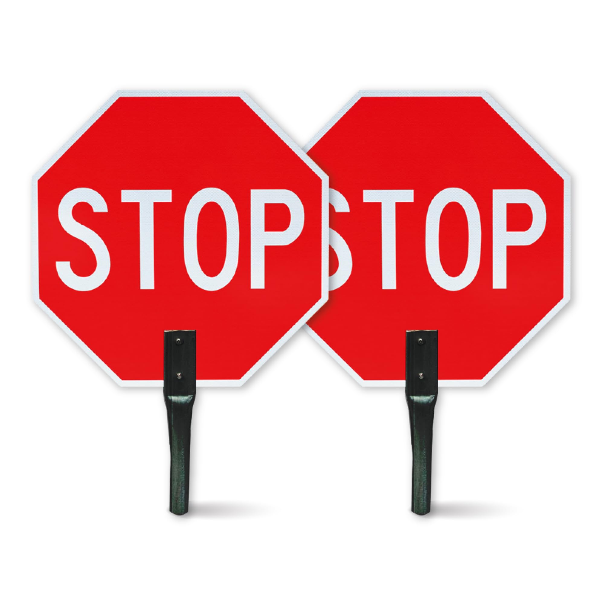 2-Pack Handheld Stop Sign 18”x 18” - Aluminum Stop Sign with Handle (Metal) - Rust Free Metal Traffic Signs - UV Protected - High Intensity Honeycomb Reflective Road Sign for Traffic Control &