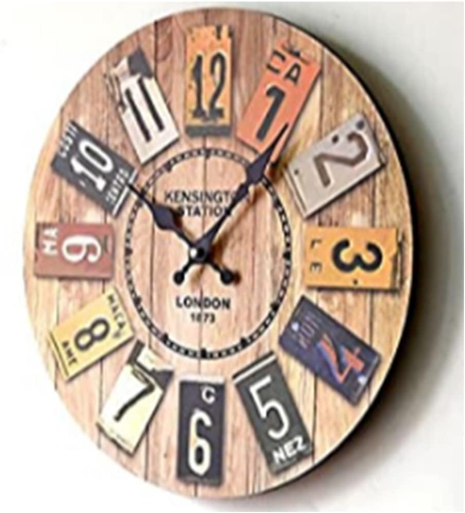 QIAOKAI Retro Wooden Wall Clock Farmhouse Decor, Silent Non Ticking Wall Clocks Large Decorative - Antique Vintage Rustic Colorful Tuscan Country Style