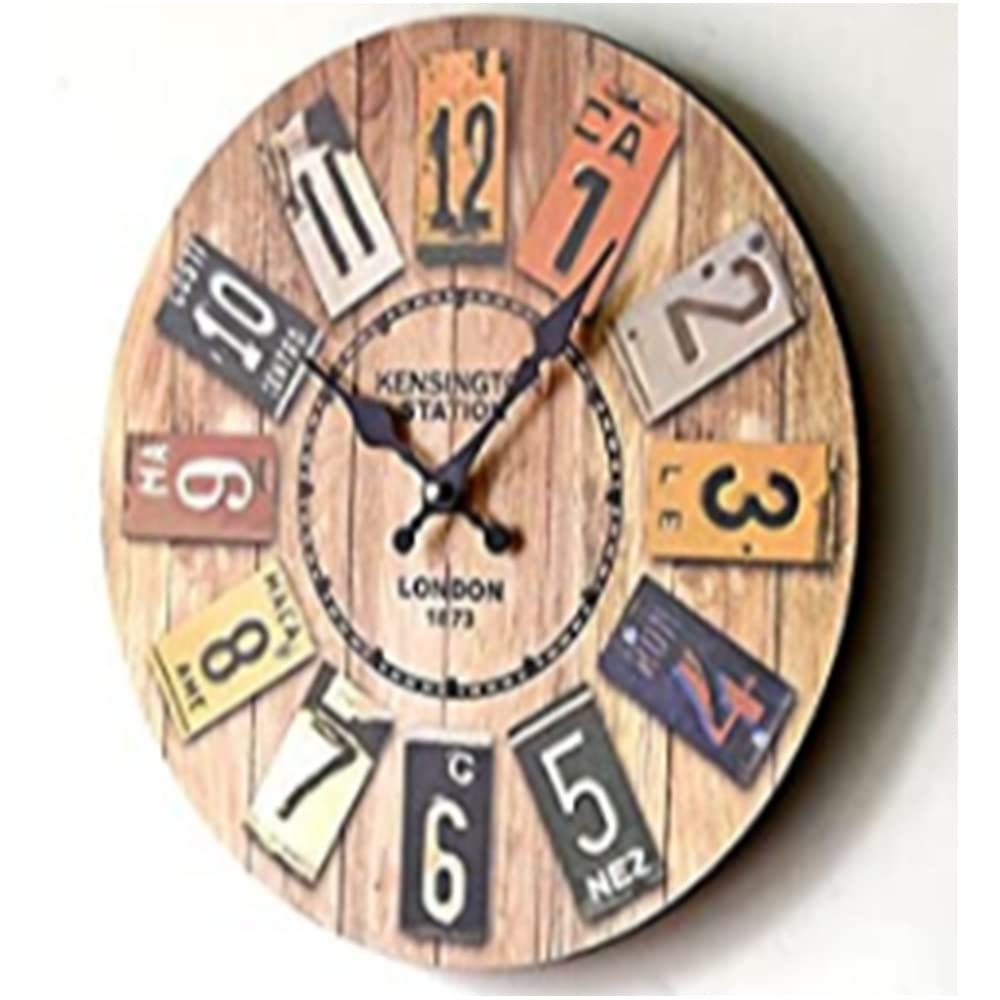 QIAOKAI Retro Wooden Wall Clock Farmhouse Decor, Silent Non Ticking Wall Clocks Large Decorative - Antique Vintage Rustic Colorful Tuscan Country Style