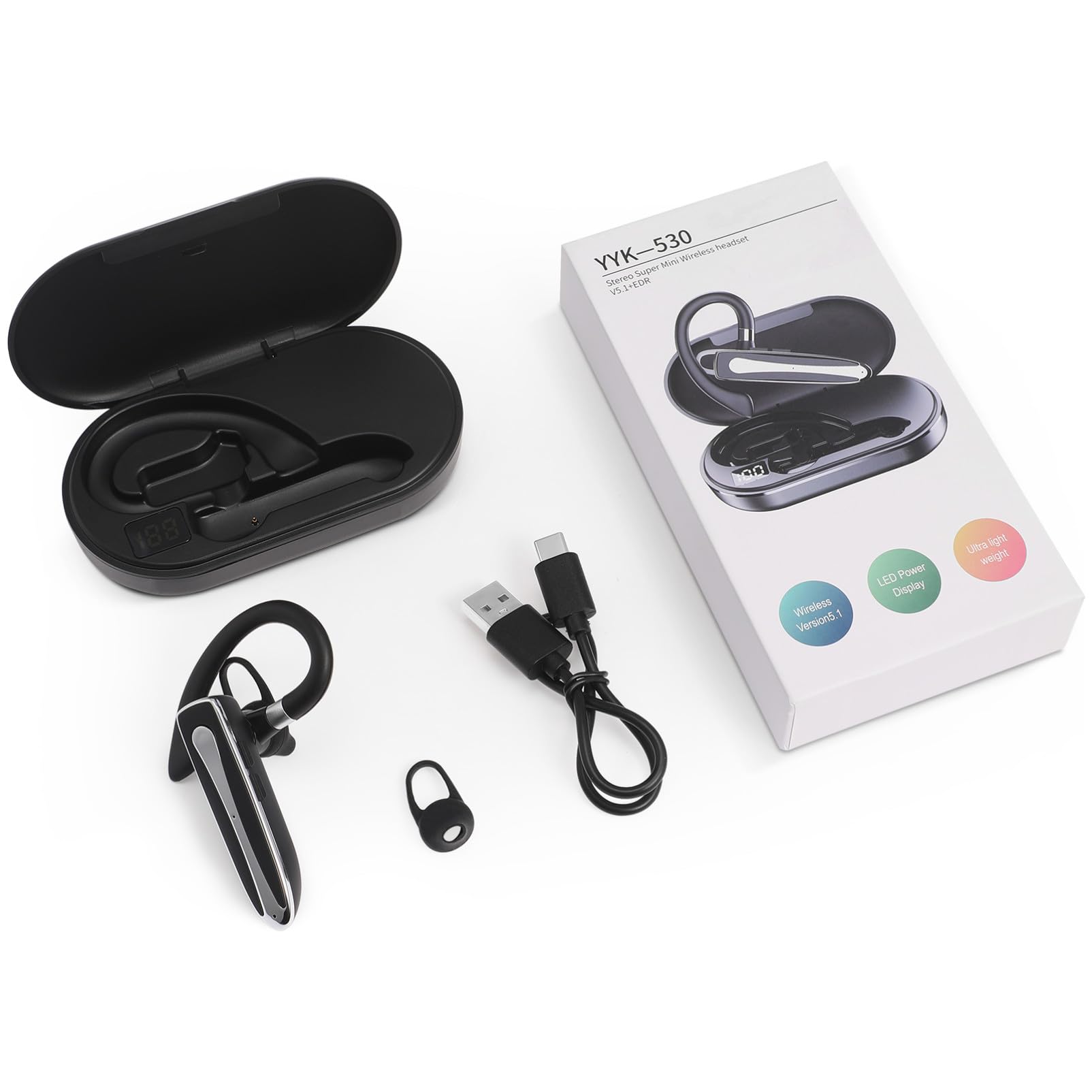Auricolari Wireless Sport con Archetto per Cellulare, Auricolare Singolo in Ear con Custodia di Ricarica, 140mah, per Esercizio e Atmosfera Estiva