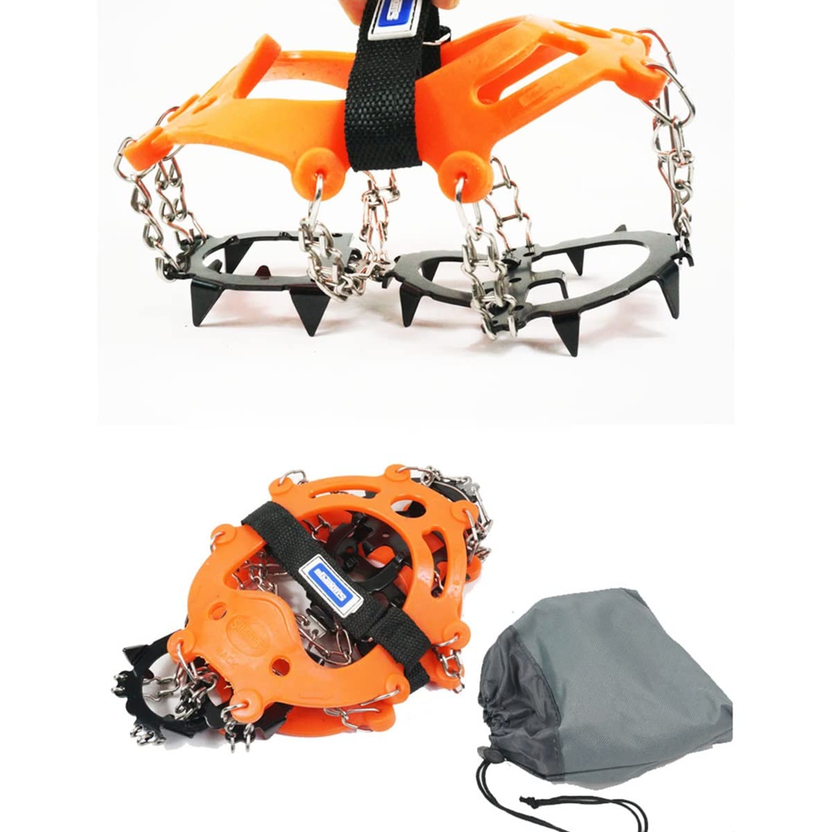 Garras de hielo antideslizantes de 12 dientes, crampones de hielo con flexibilidad, tacos de hielo de acero, pinzas de tracción de hielo for zapatos y botas for senderismo, camping, montañismo (1 par)