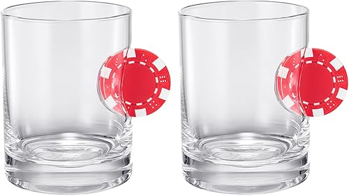 Miniatura 6 de Poker Chip - Vasos de whisky y vino  Juego de 2  Up The Ante Stuck In The Glass Poker Chip - Cristalería de cóctel, regalo para jugador, cristalería