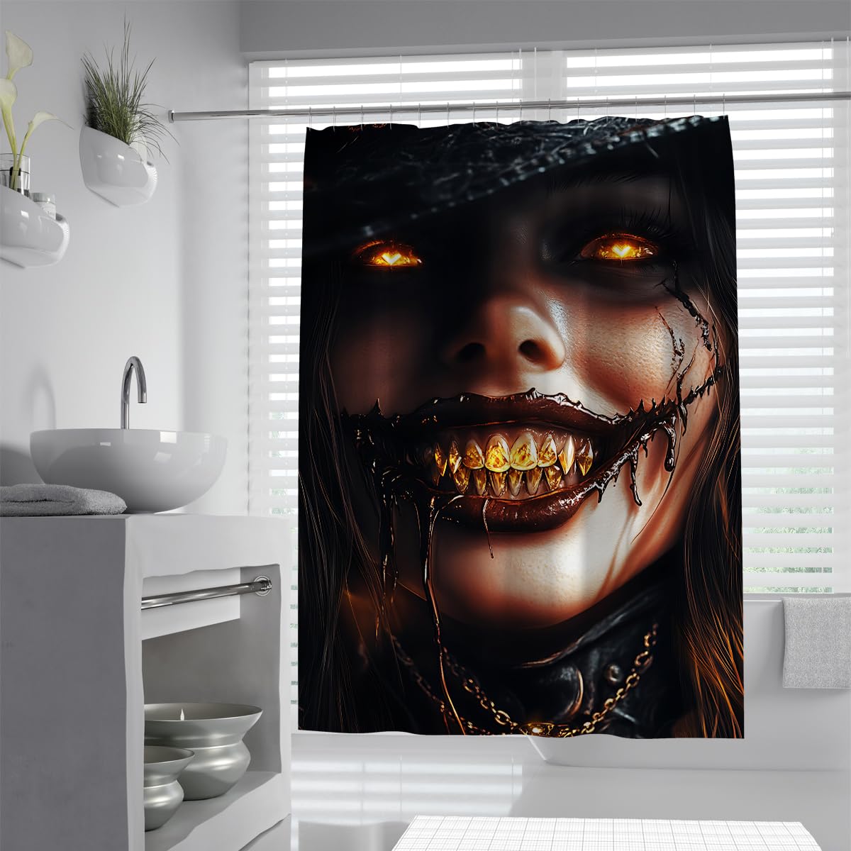 Tende Doccia Strega Gotica Labbra Nere Denti Oro Bagno 200x200cm