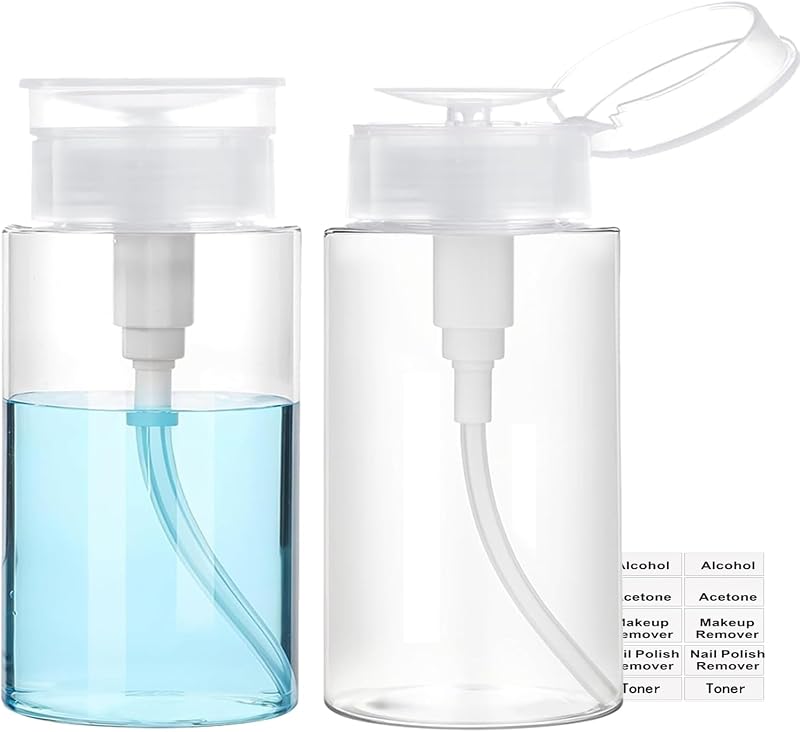 Moonlik Frascos com Dispenser de Pressão Transparente 200 mL, Pacote com 2 e etiquetas