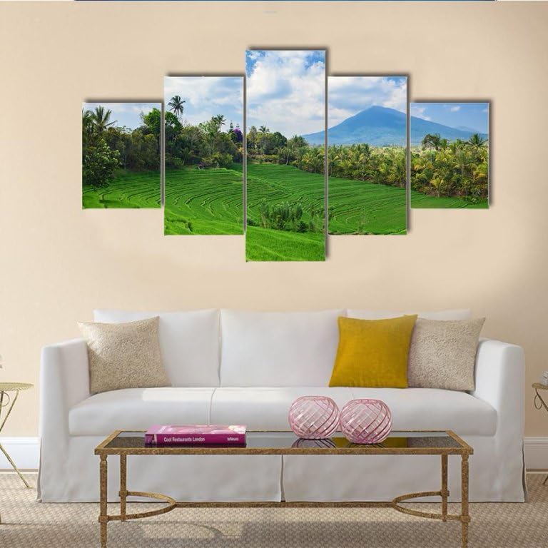 Genérico Juego de 5 pósteres, Vista Del Arroz Verde Brillante De Bali murales de pared, cuadros modernos en lienzo, póster natural de pared para salón (Sin marco)