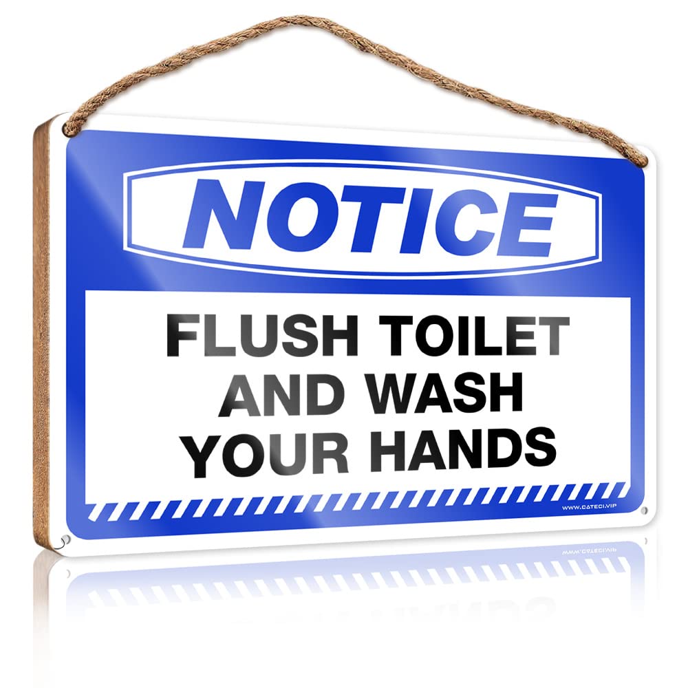 HELIOFORGE Wall Hanging Decor Sayings Notice Flush Toilet And Wash Your Hands Wooden Sign(20X30CM)