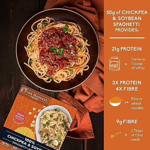 Image of Pink Harvest Farms Chickpea & Soybean Spaghetti Noodles | No Rice - No Maida | Vegan | Gluten Free | High Protein | (Pack Of 3)