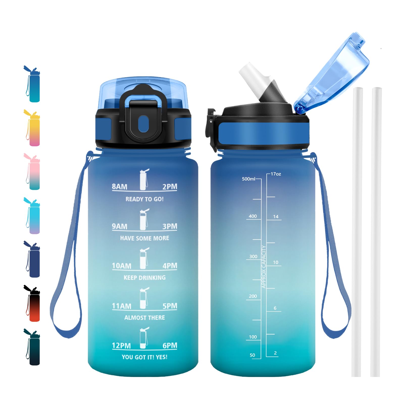 Cantimplora 500ml, Sin BPA con Marcador de Tiempo, Botella con Pajita, Botella de Agua para Running, Cámping, Oficina, Bicicleta, Fitness — view 19