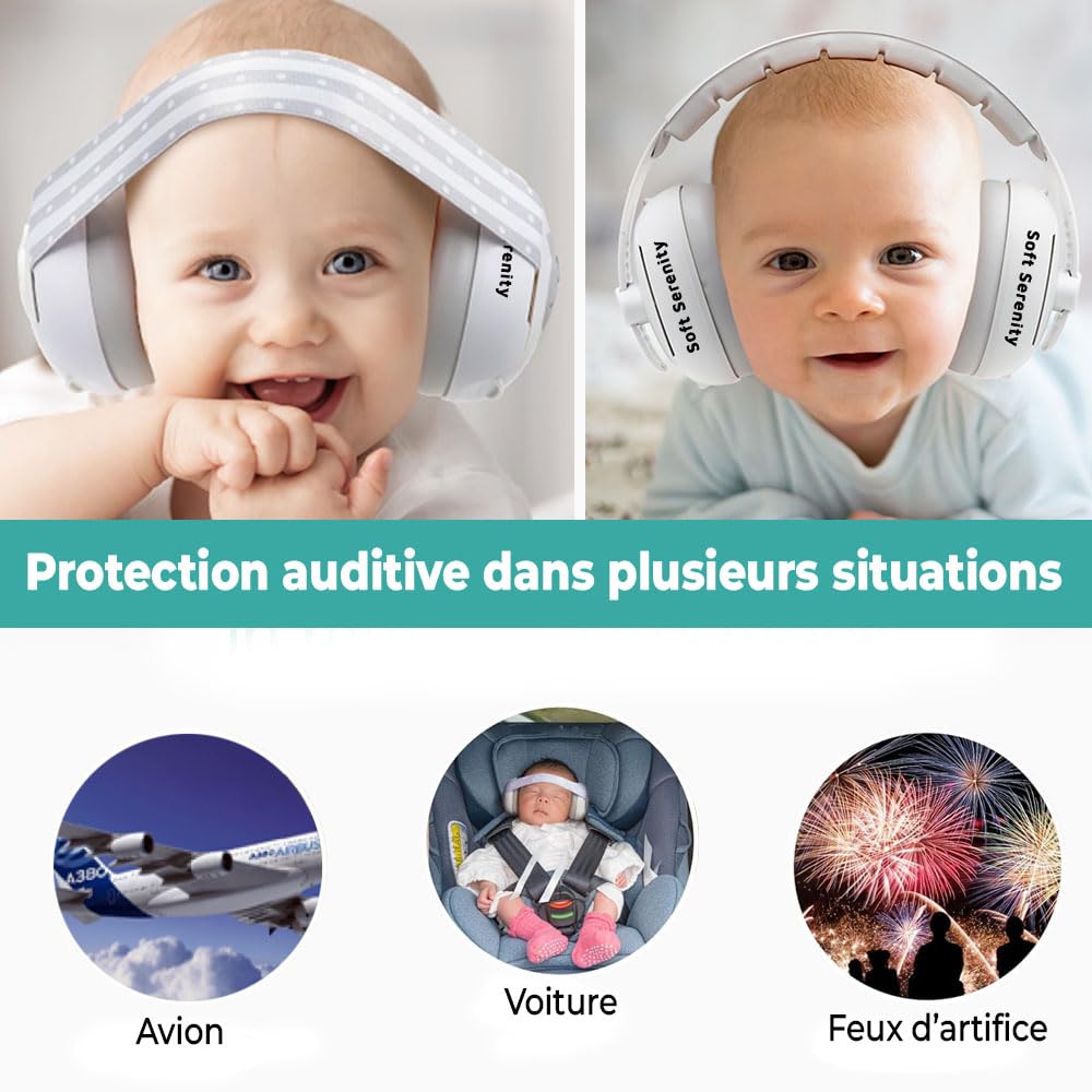 Casque Anti Bruit Bébé 2-en-1 avec Étui de Transport, Protection Auditive pour Bébés, Casque Avion Bébés et Enfants jusqu'à 4 ans, Parfait pour Sommeil, Voyages et Festivals, Certifié CE
