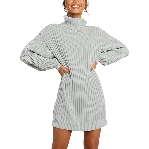 ANRABESS Women Oversized Sweater Dress Turtleneck Batwing Long Sleeve Ribbed Knit Loose 2024 Fall Winter Casual Short Dress