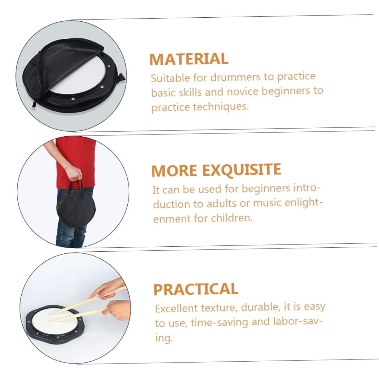 FRCOLOR Set de Práctica para Tambores Baquetas, Almohadilla Flexible de 10 Pulgadas en Abs, Ligera y Fácil de Transportar para Bateristas y Niños