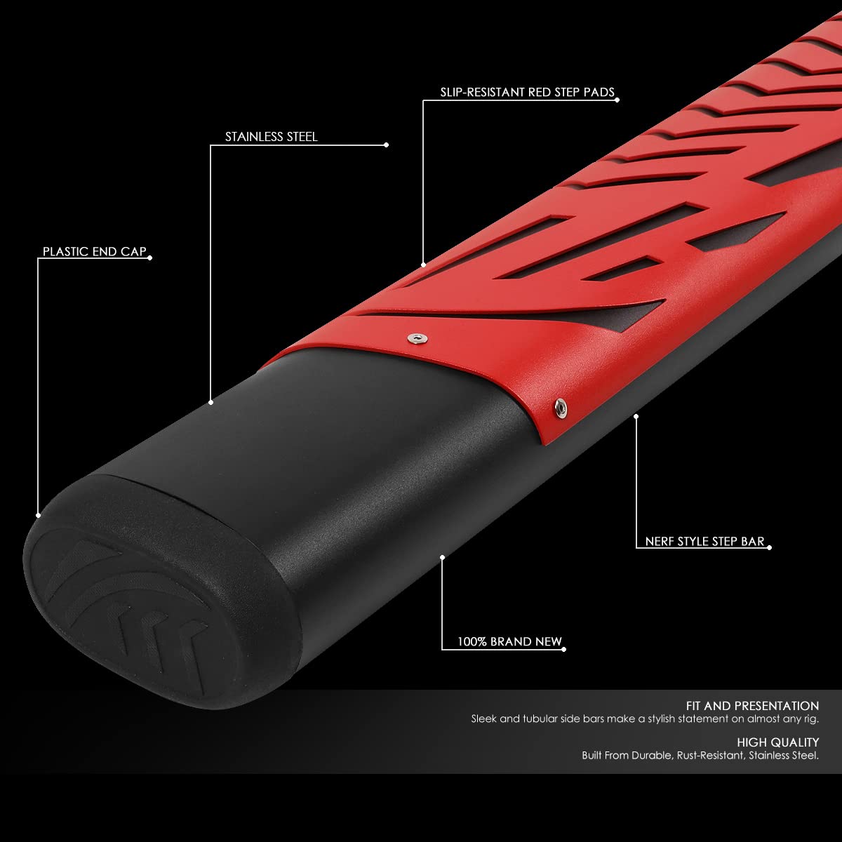 DNA MOTORING 5 Inches Running Boards Compatible with 11-18 Ram 1500 Crew Cab 4-Door, Black Red, Powder Coated Side Step Nerf Bars, STEPB-ZTL-8200-BKRD