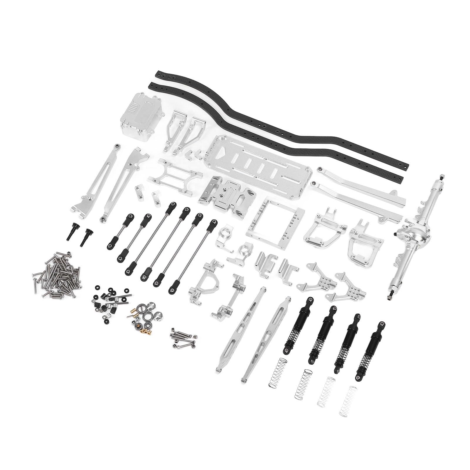 Cocoarm Zestaw Ramek Podwozia RC Metalowa Rama Podwozia RC ze Stopu Aluminium ze zintegrowaną osią i Amortyzatorami do Samochodów Gąsienicowych z Napędem na 2 Koła SCX10 Srebrna