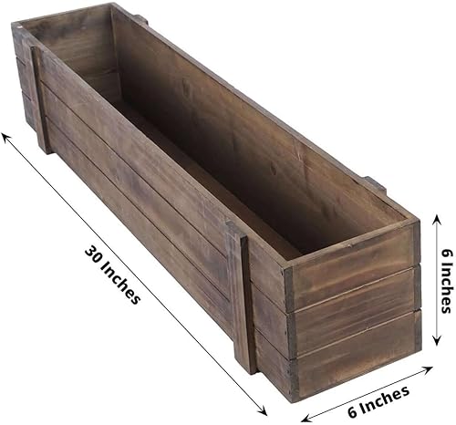 Miniatura 3 de Efavormart Cajas Maceteras de 30x6 pulgadas Marrón Ahumado con Forro de Plástico Cajas Rústicas DIY Rectangulares de Madera para Decoración de Bodas