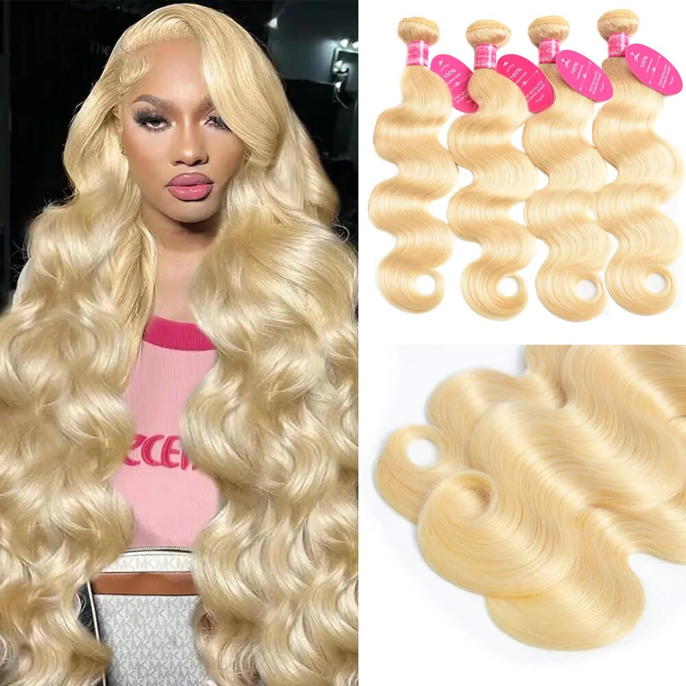 12A Peruvian 613 Body Wave Human Hair 4 Bundles (14 16 18 20）Brazilian Virgin 100% Unprocessed Human Hair Body Wavy Bundles 613 Blonde Raw Hair
