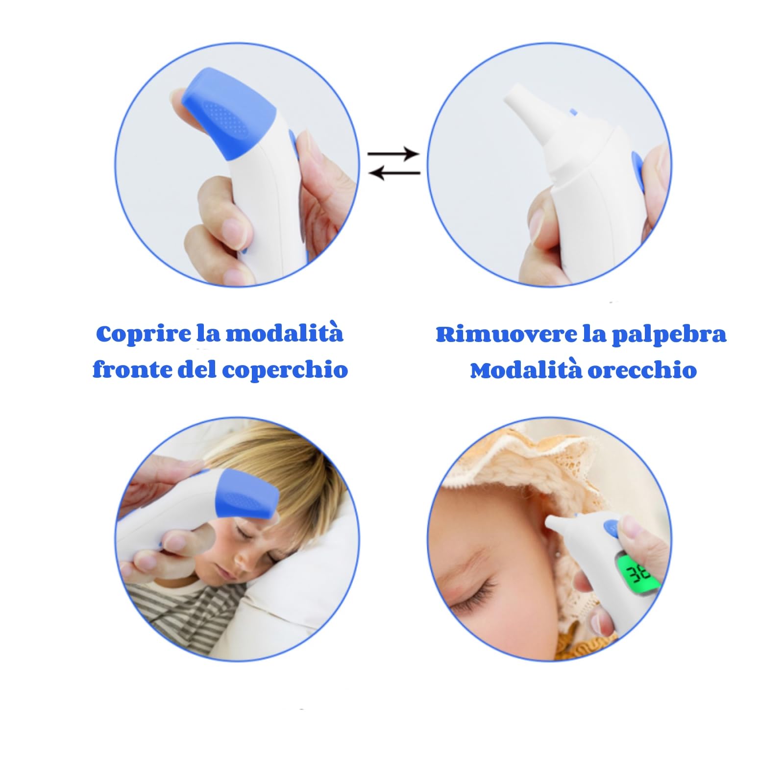 Berrcom Termometro Fronte e Orecchio Termometro Febbre Termometro Infrarossi Neonato Senza Contatto Termometro Digitale con Allarme Febbre, Lettura Istantanea