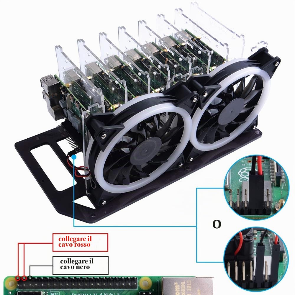 GeeekPi Raspberry Pi Cluster Custodia, Raspberry Pi Rack Custodia Impilabile Custodia con Ventola 120mm RGB LED 5V per Raspberry Pi 4B / 3B + / 3B / 2B / B + e Jetson Nano (8 strati)