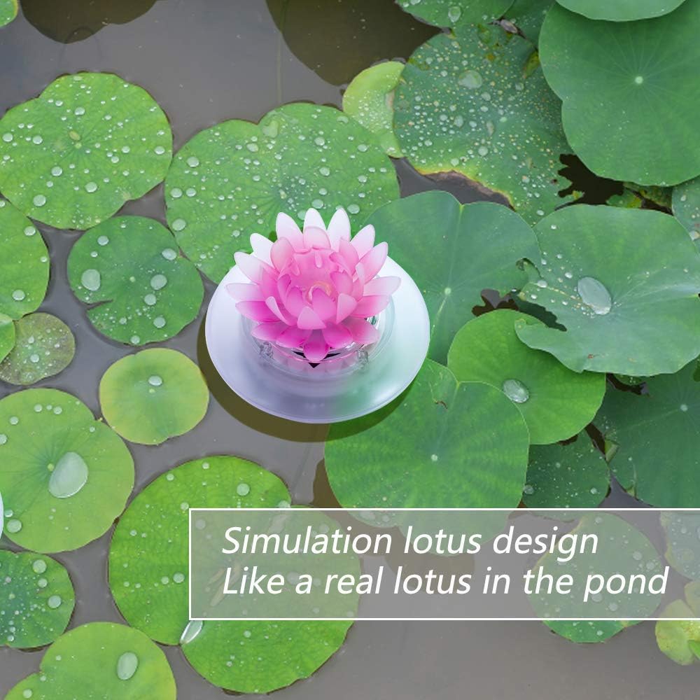 pearlstar Solar Floating Pool Lights Outdoor Pond Decoration Lighting Waterproof Color Changing LED Garden Lotus Lamp for Swimming Pool, Lily Pond, Yard (Lotus-4pack)