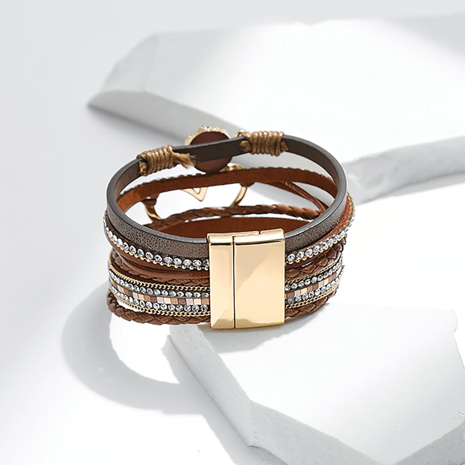 Love Heart Leather Boho Trendy Wrap Stackable Multilayer Bracelets Wide Cuff Bangle Jewelry Gift For Women - Image 6