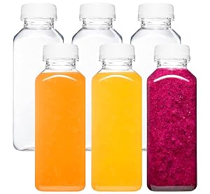 Norcalway Plastic Juice Bottles with Caps Reusable Juicing Bottles Clear Drink Containers with Lids for Juicing Smoothie and