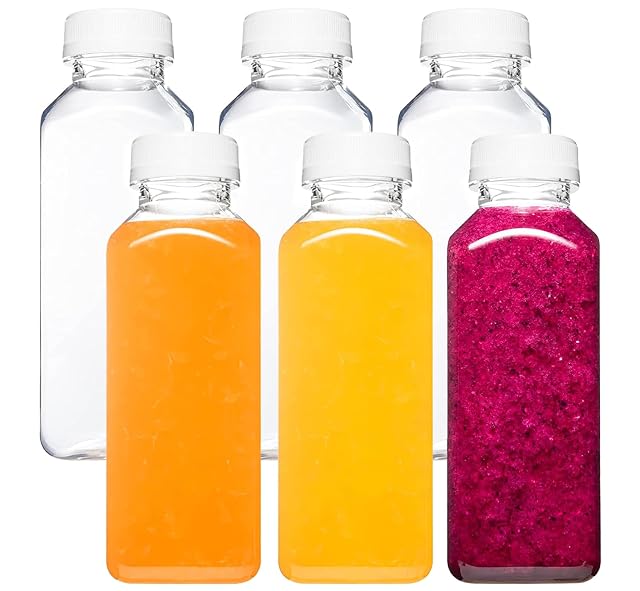 Norcalway Plastic Juice Bottles with Caps Reusable Juicing Bottles Clear Drink Containers with Lids for Juicing Smoothie and