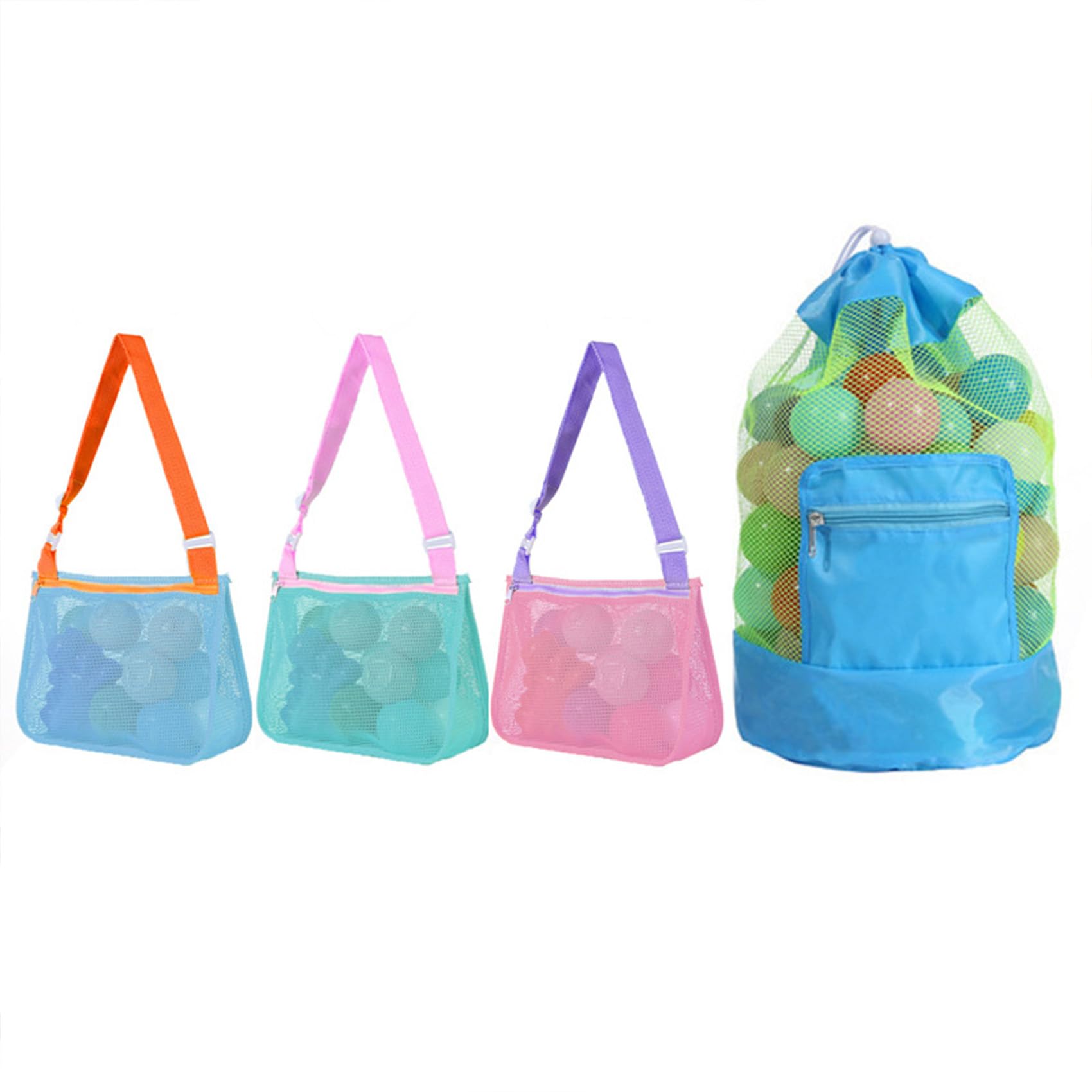 BoAn Mesh Beach Bag for Shell Collecting – Beach Toy Bag Set, Seashell Bags Lightweight Mesh Beach Tote for Sand Toys, Beach Essentials for Boys and Girls, Travel Swim Pool Toy Storage