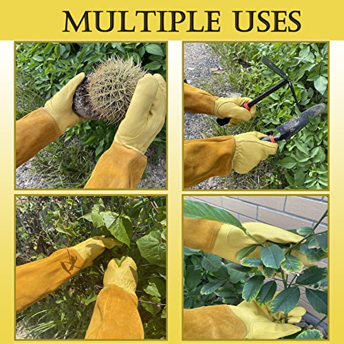 Aouchi Long Leather Gardening Gloves For Women Men Kid, Breathable Cowhide Rose Pruning Thorn Proof Gloves With  Forearm Protection, Sheepskin Palms Cowhide Sleeves Garden Yard Safety Work Gloves #TOP5