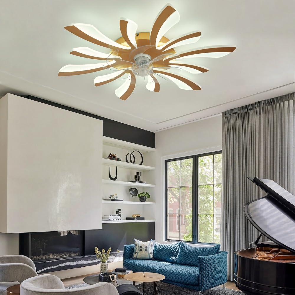 Luyaim 78CM Ceiling Fans with Lights and Remote Chandelier Fan Lights Ceiling for Bedroom Reversible DC Motor Winter and Summer Function with Light Memory Function 6 Speed Dimmable Ceiling Fan-Gold