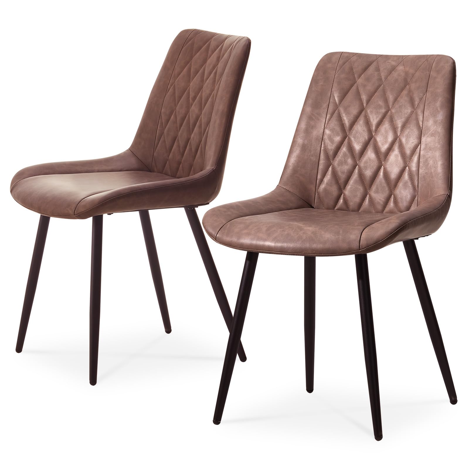 LEMROE Brown Dining Chairs Set of 2 Faux Leather, Metal Legs Kitchen Chair — image 1