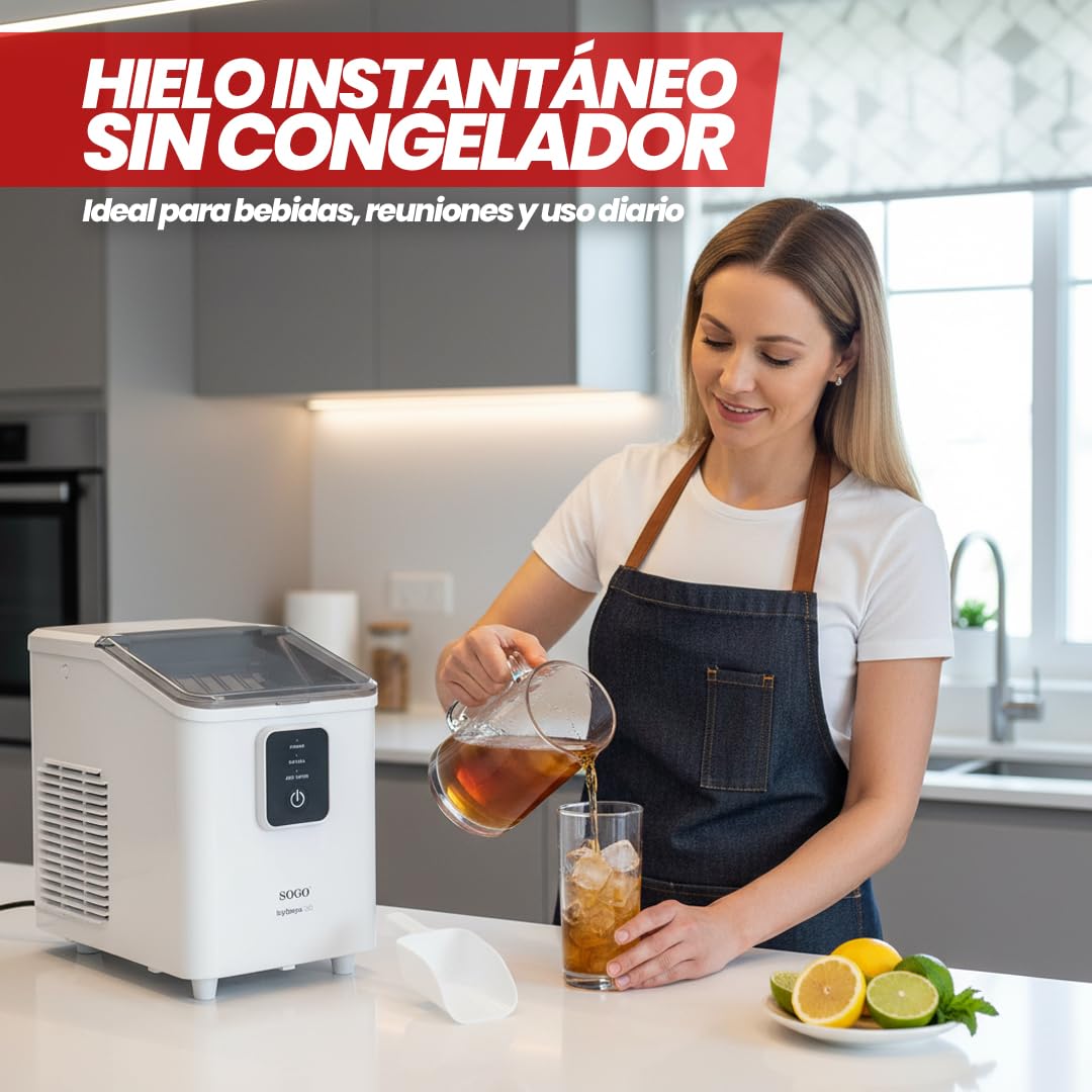 SOGO Máquina de Hielo Compacta para Hogar y Oficina 12kg/día - Fabricadora de Hielo Rápida 8 Cubos por Ciclo - Función Autolimpieza - Máquina para Hacer Hielo con Depósito 1,8L - Avisos Inteligentes
