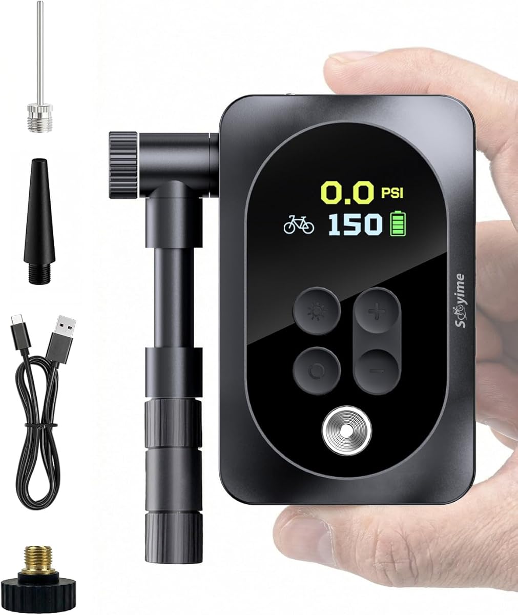 150PSI Electric Bike Pump with LED Light – Portable Cordless Bicycle Tire Inflator, 1400mAh Battery, 5 Preset Modes & Auto Stop – for Road MTB E-Bike Motorcycle & Sports Balls – Presta Schrader Valve