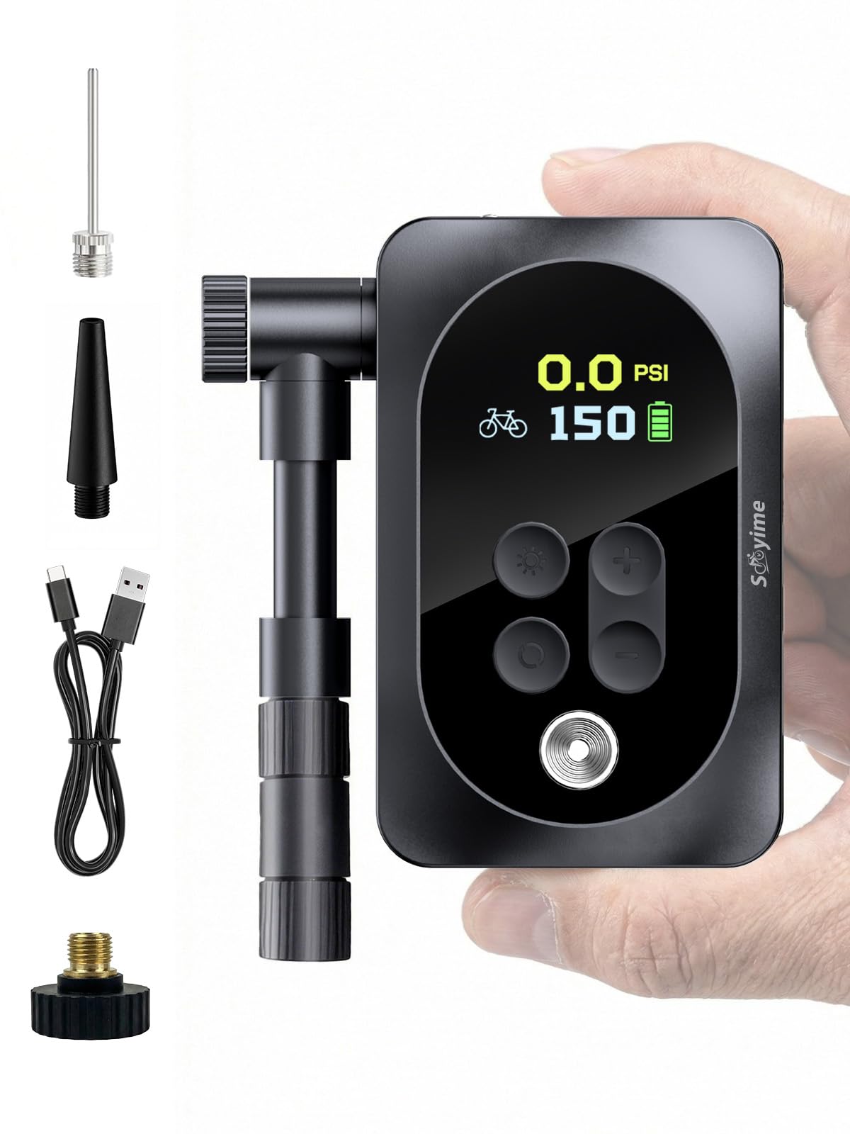 Mini pompe à vélo électrique portable 150 PSI avec jauge précise, arrêt automatique, gonflage rapide pour valves Presta et Schrader – Convient pour vélos, motos, ballons de sport