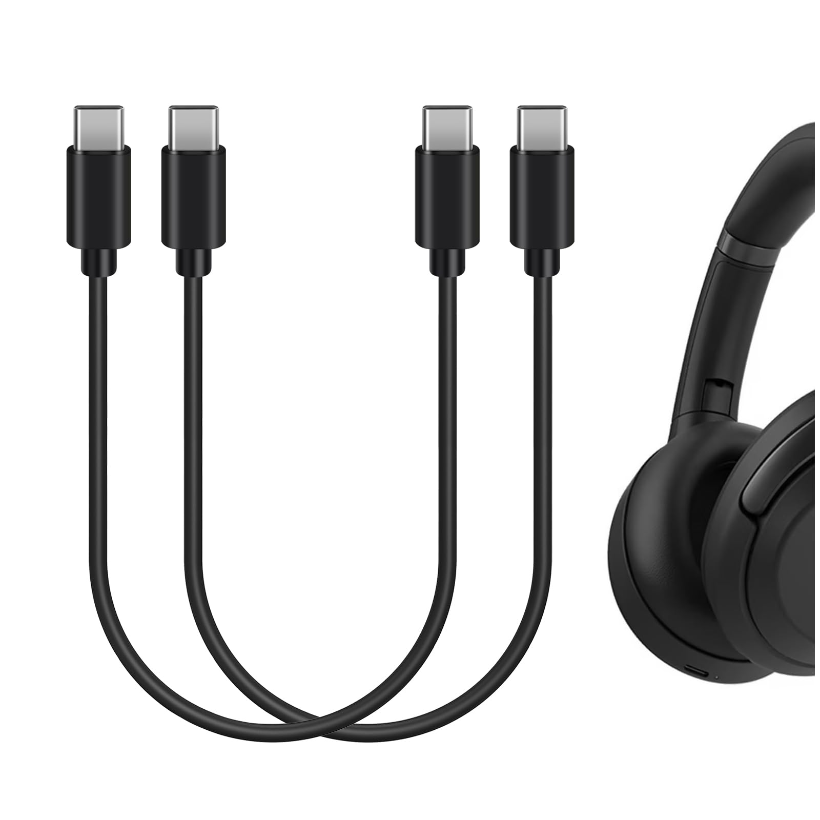 GEEKRIA Type-C Headphones Fast Charging Cable Compatible with Sony WH-1000XM6/1000XM5, ULT WEAR, WH-XB910N, USB-C Replacement Power Cord (1ft/30cm 2Pack)