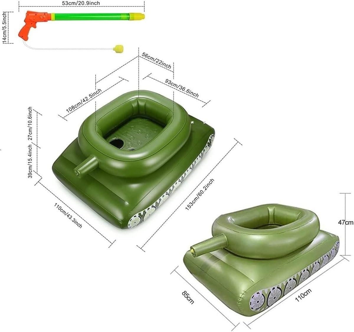 Flotteur Réservoir Gonflable Siège de Natation, Bouée Piscine avec Canon à Eau, Jeux Piscine Tank Jouet d'eau, Anneau de Natation pour Adultes(Size:162cm)