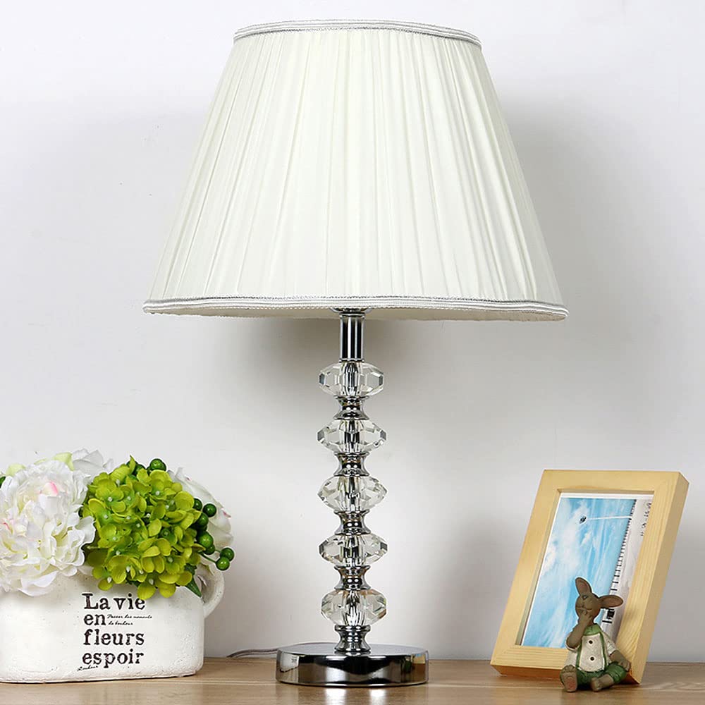 Lampada Da Tavolo In Cristallo E Tessuto - Bianco, Stile Americano Moderno, E27, Altezza 55 Cm, Per Soggiorno E Camera Da Letto - 5