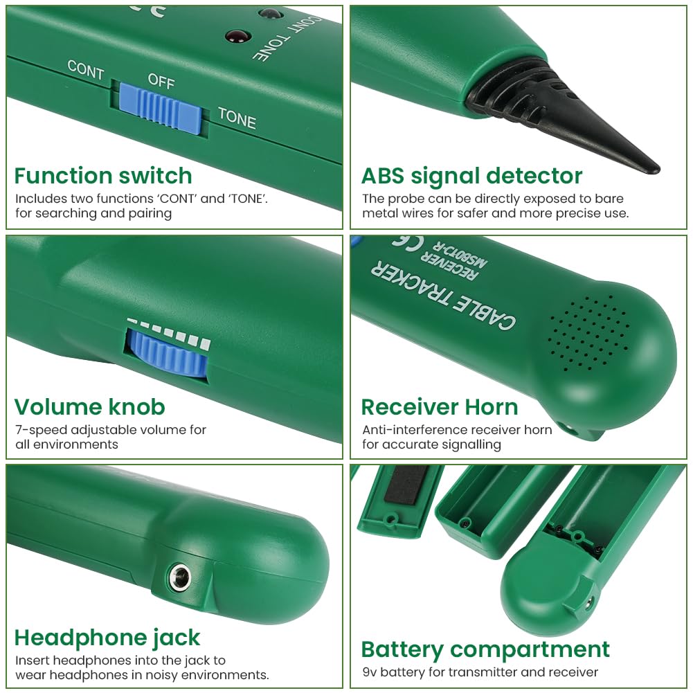 Flintronic Probador de Circuitos, Probador de cables de Red, Rastreador de Cables Multifunción,Buscador de Líneas, Trazador de Cables y Generador de Tonos, para Identificación y Control de Cables