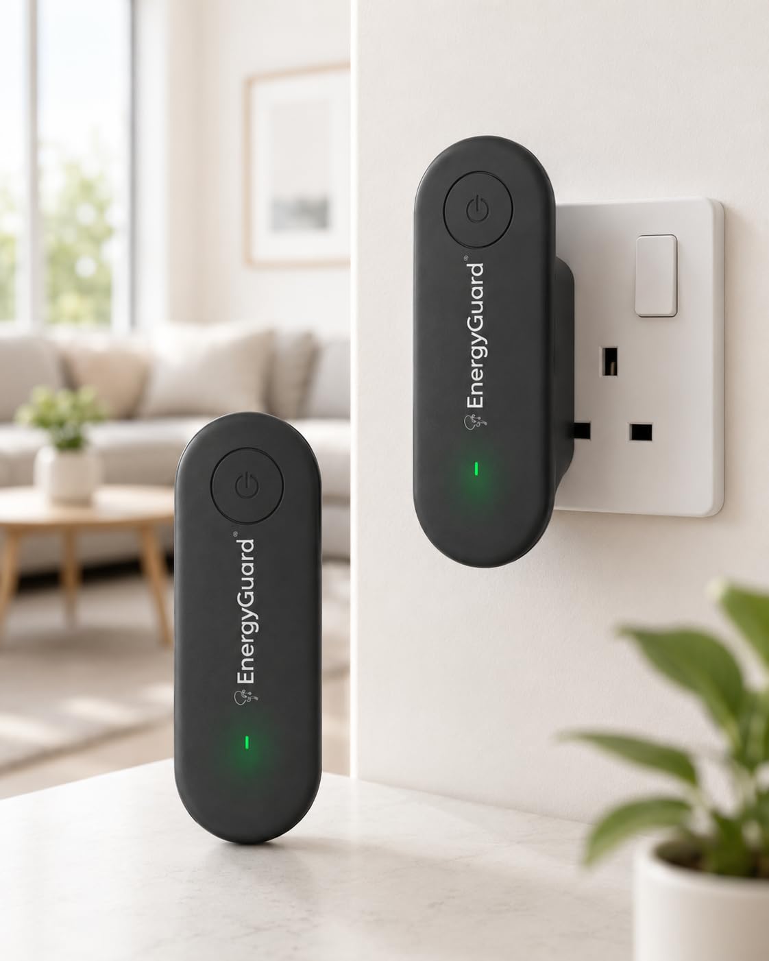 EnergyGuard Plug-In Energy Saving Device for Home, Power Efficiency Support for UK Sockets，Black 2 PCS