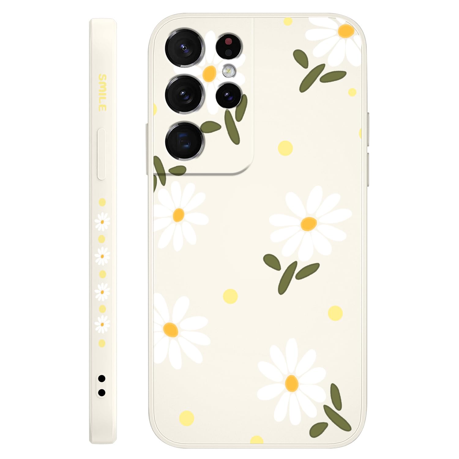 LEECG for Samsung S21 Ultra Case, for Samsung Galaxy S21 Ultra Case Floral Creative Sides Phone Cover Fashionablee Designs Soft Silicone Slim S21 Ultra Case-Daisy White