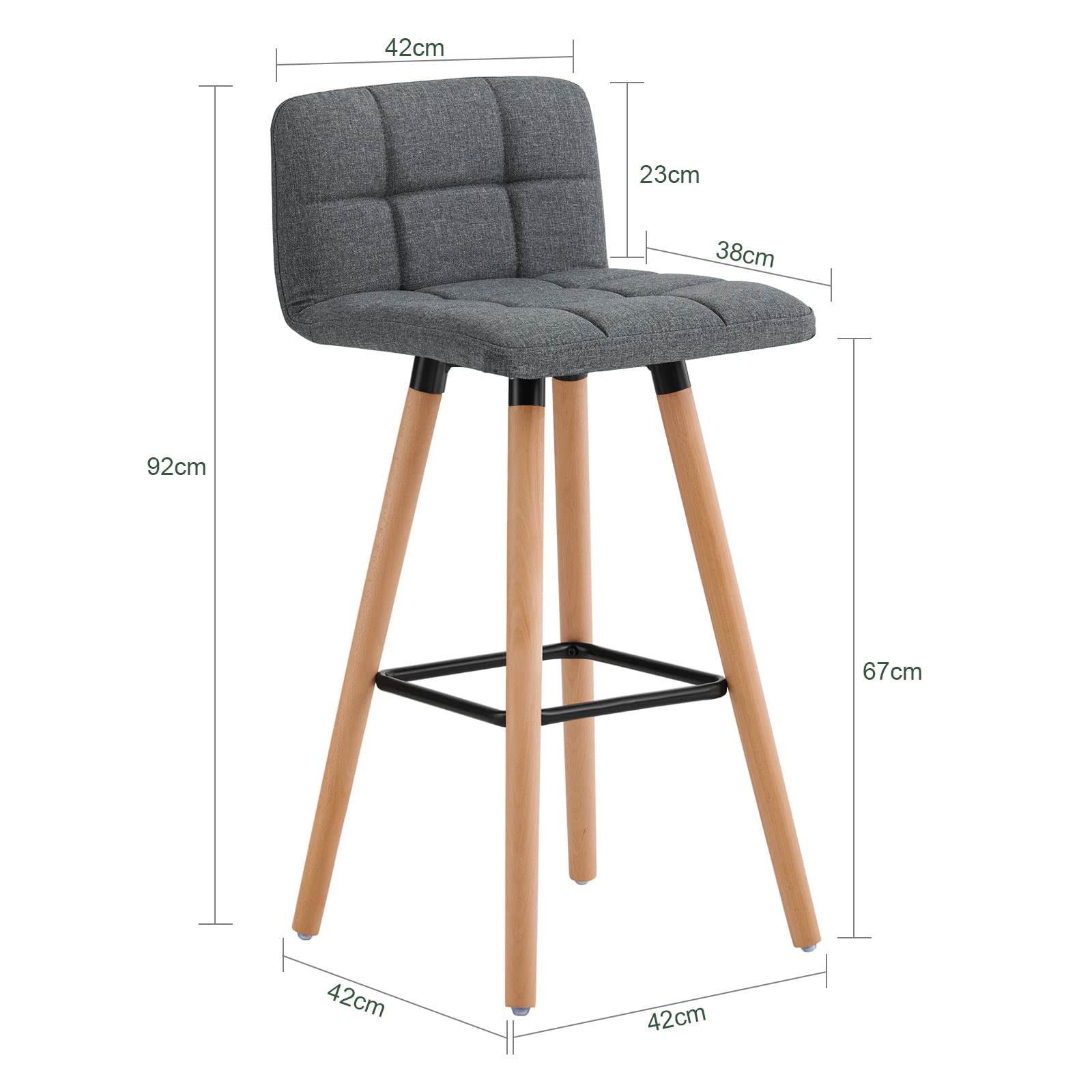 SoBuy Lot de 2 Tabourets de Bar, Assise Courbe rembourrée 68cm, 44x92x44cm