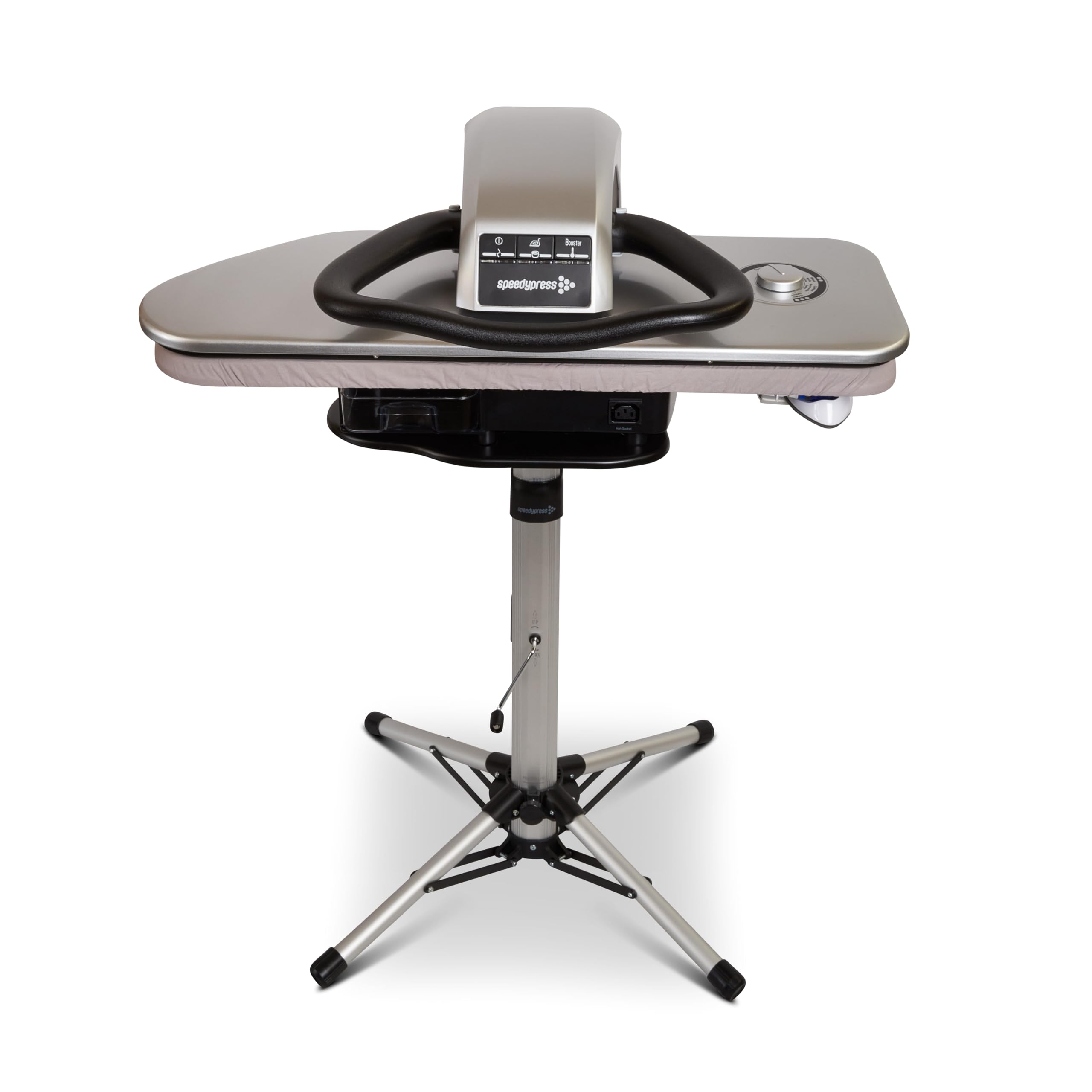 Speedypress SteamRise 8000 Presse à Repasser Vapeur Haute Performance | Surface de Pressage 81 cm | Technologie Vapeur Bottom-Up | Fer Inclus + Filtre Anti-Calcaire | Avec Support | 2200S | Argent